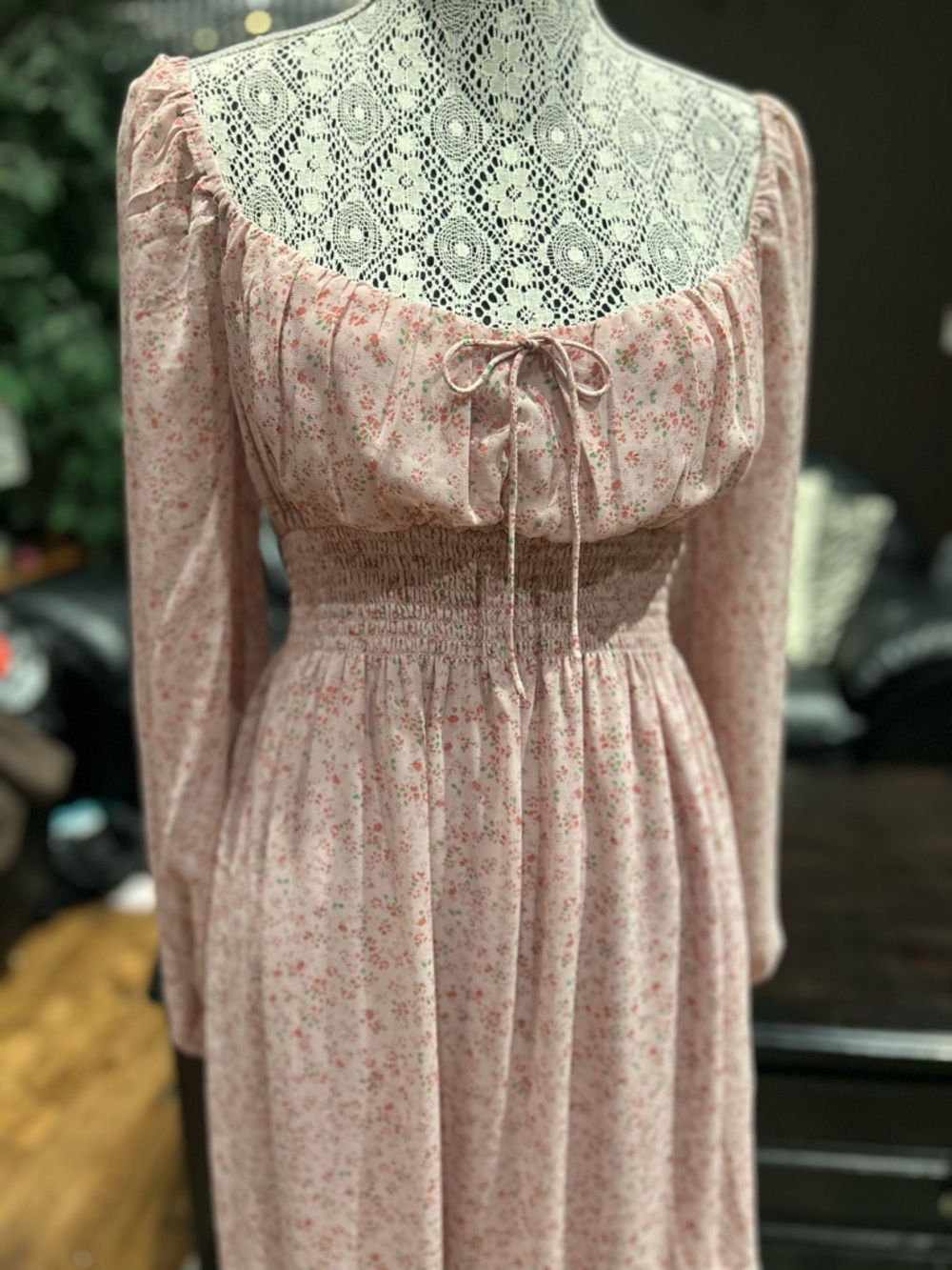 Lush Blush Floral Long Sleeve Smocked-Waist Maxi Dress - Picture 2 of 8